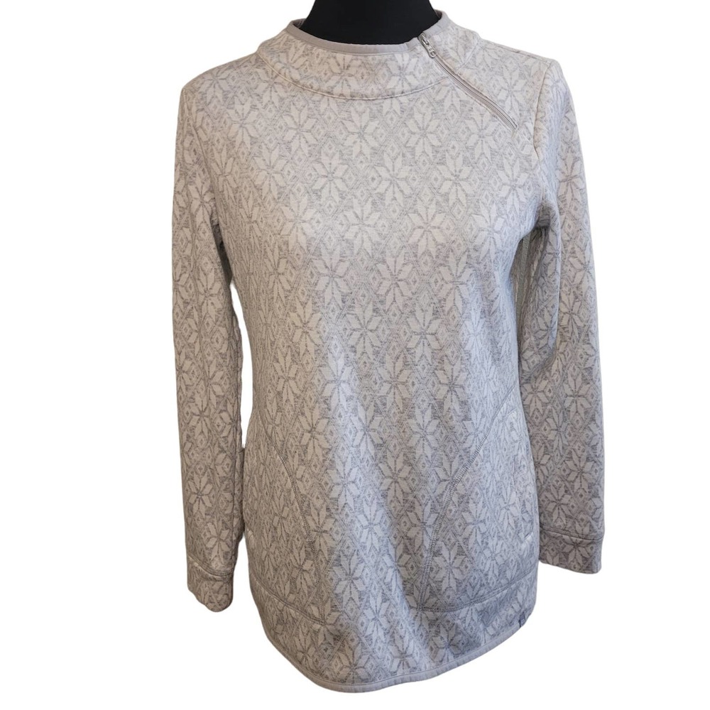 T By Talbots Women's Pullover Sweatshirt Gray‎ Poinsettia Stretch Zipper Size XS